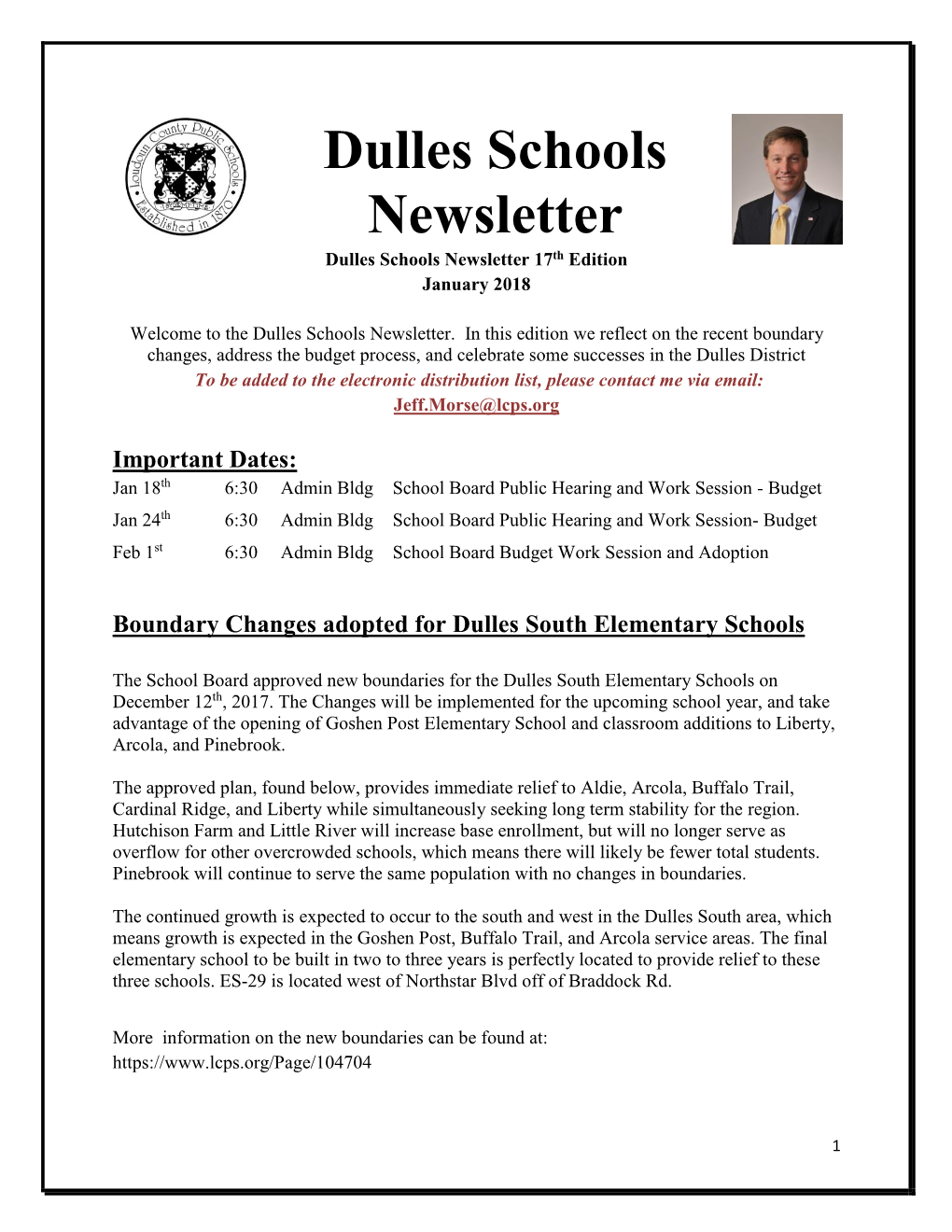 Dulles Schools Newsletter Dulles Schools Newsletter 17Th Edition January 2018