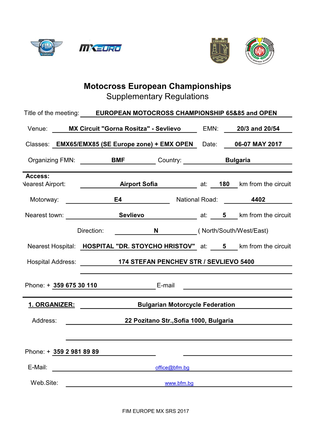 Motocross European Championships Supplementary Regulations