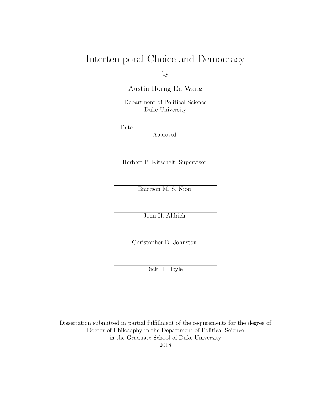 Intertemporal Choice and Democracy