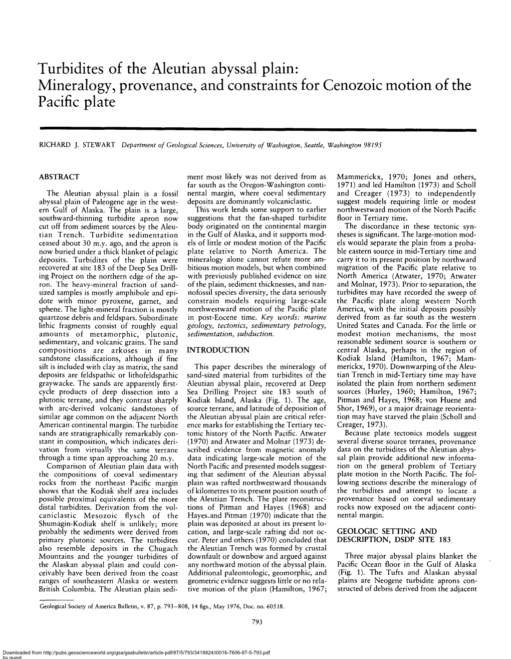 Turbidites of the Aleutian Abyssal Plain: Mineralogy, Provenance, and Constraints for Cenozoic Motion of the Pacific Plate