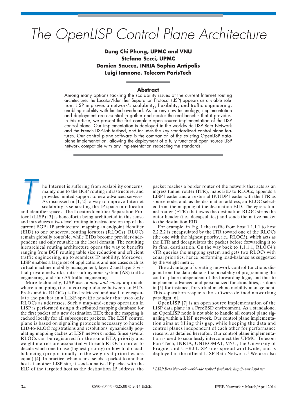 The Openlisp Control Plane Architecture