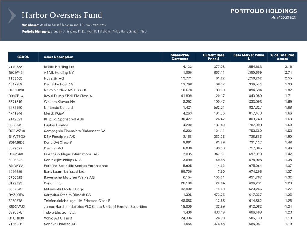 Overseas Fund Portfolio Holdings