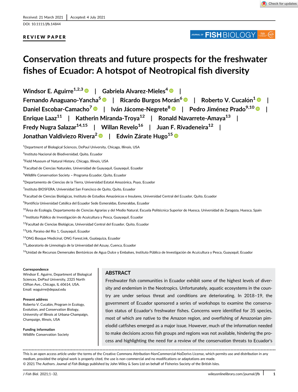 Conservation Threats and Future Prospects for the Freshwater Fishes of Ecuador: a Hotspot of Neotropical Fish Diversity