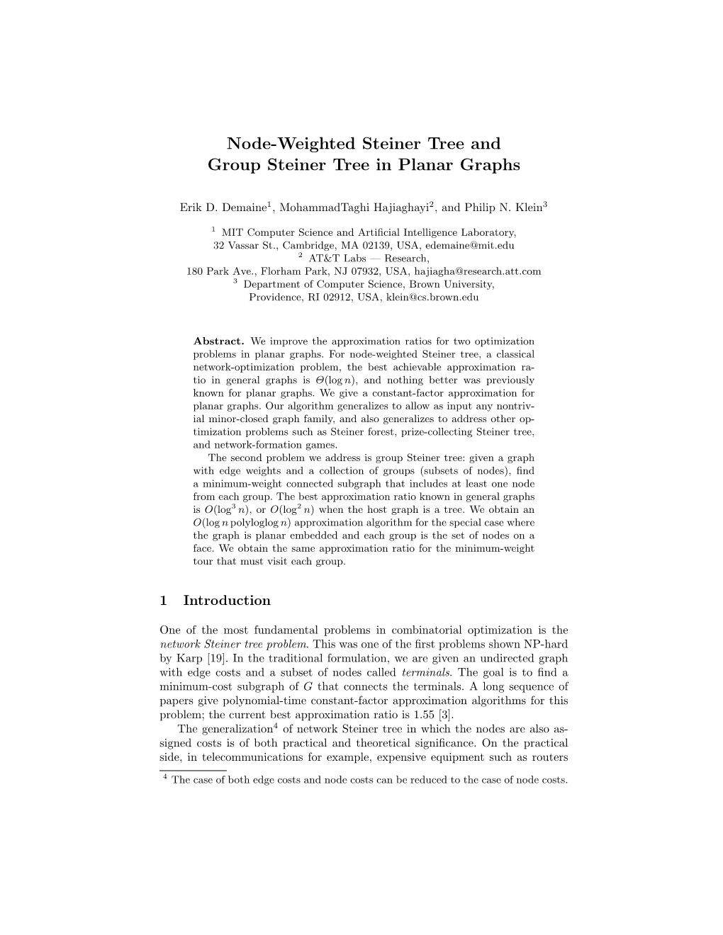 Node-Weighted Steiner Tree and Group Steiner Tree in Planar Graphs