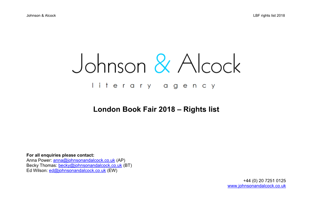 London Book Fair 2018 – Rights List