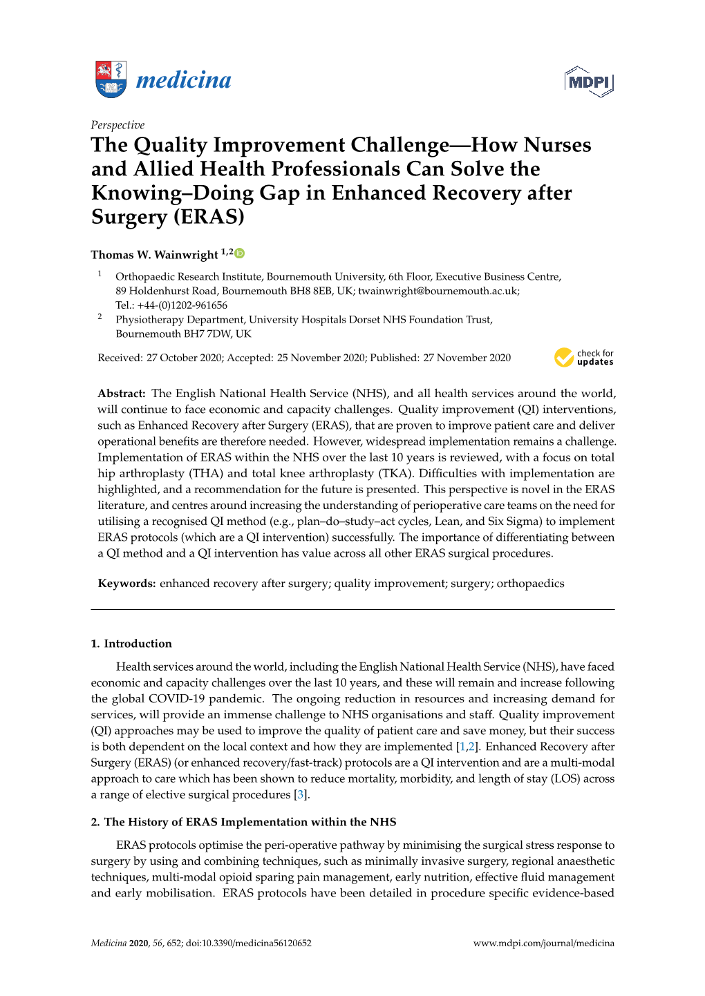 The Quality Improvement Challenge—How Nurses and Allied Health Professionals Can Solve the Knowing–Doing Gap in Enhanced Recovery After Surgery (ERAS)