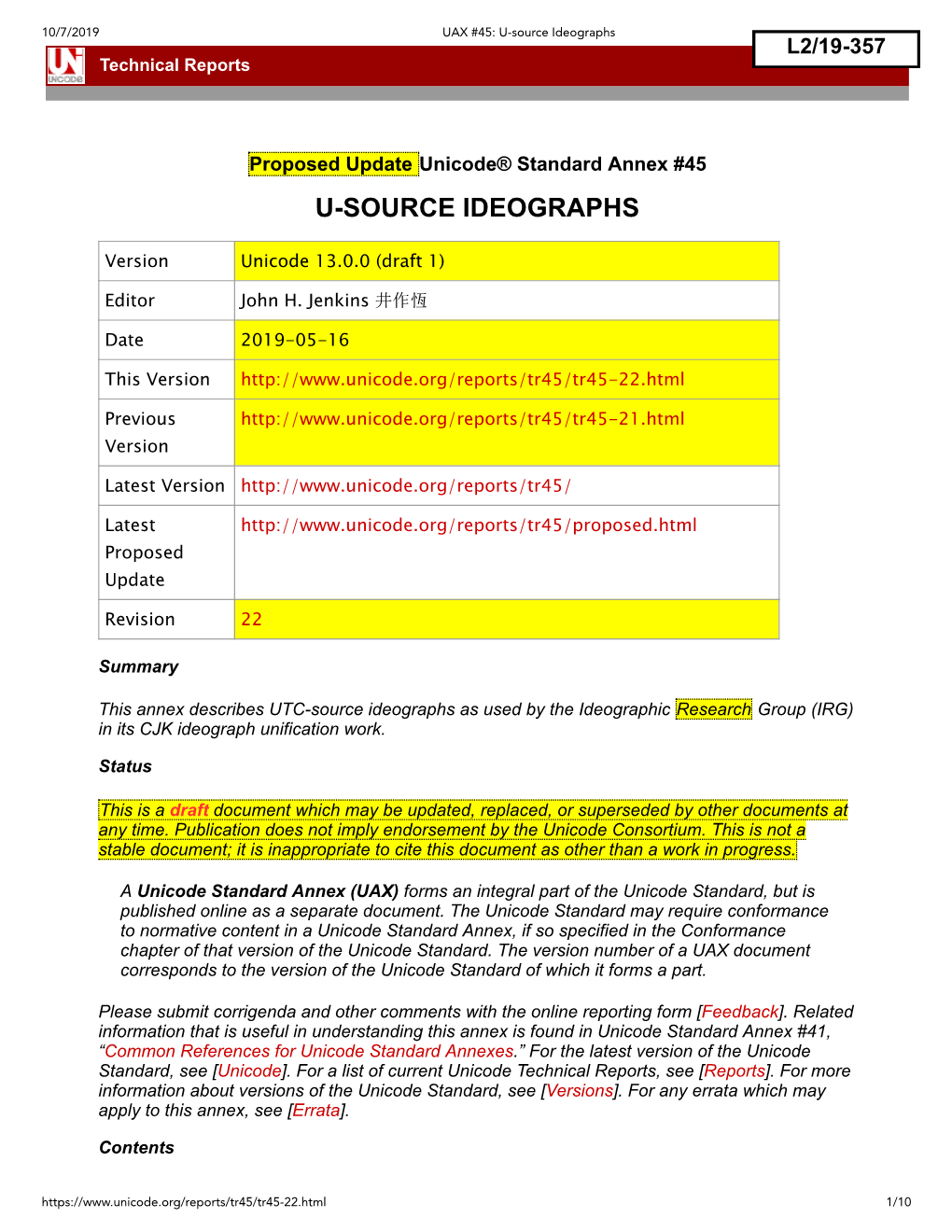 U-Source Ideographs Technical Reports
