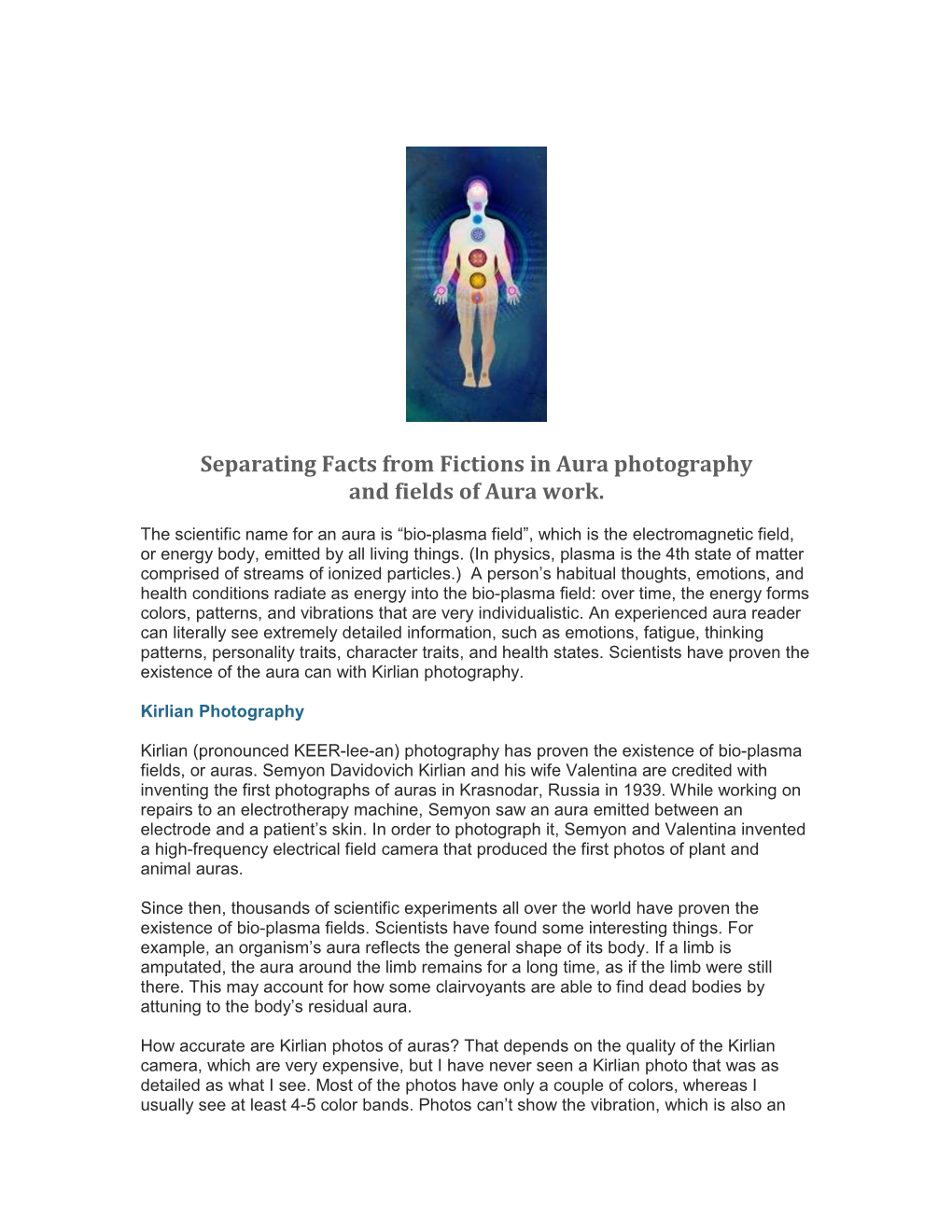 Separating Facts from Fictions in Aura Photography and Fields of Aura Work