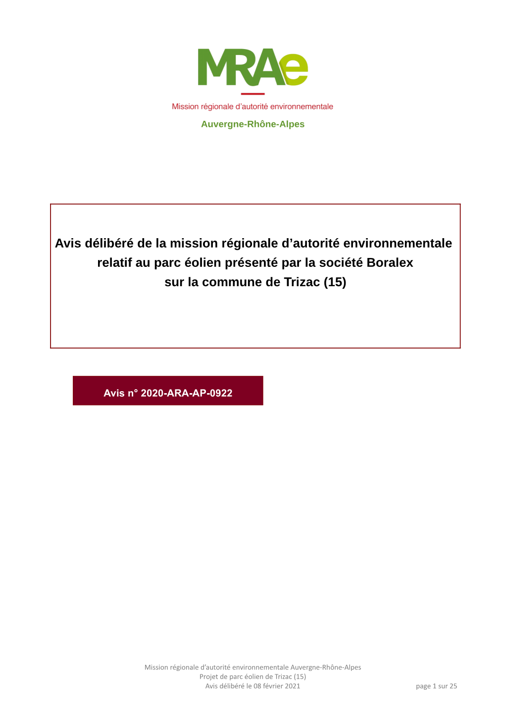 Avis Délibéré De La Mission Régionale D'autorité Environnementale Relatif