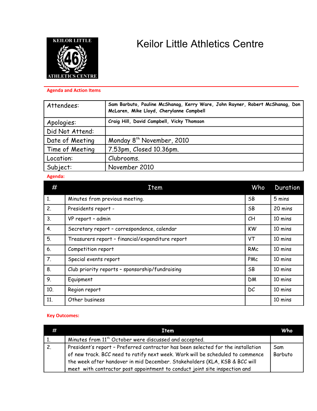 Agenda and Action Items