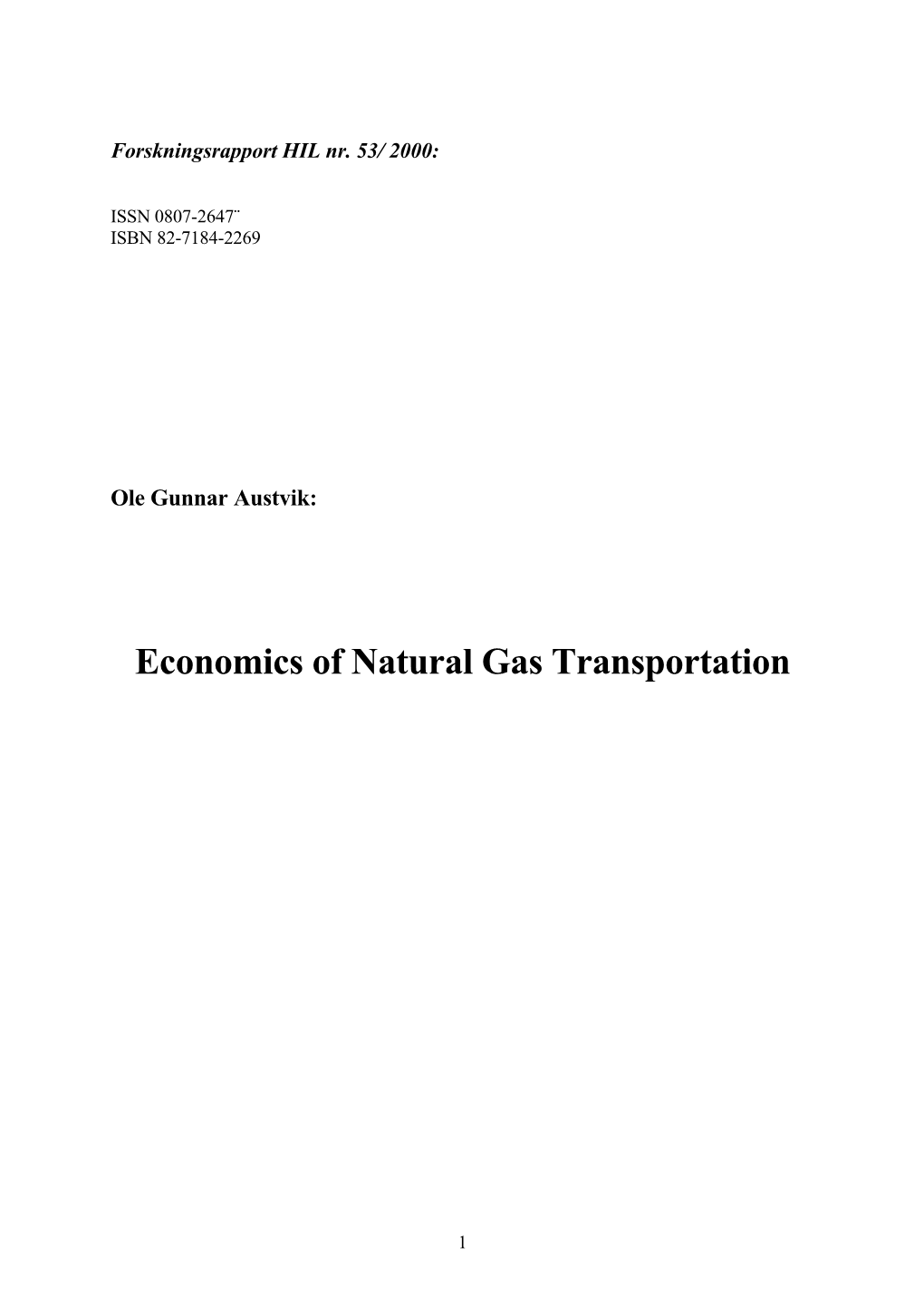 Economics of Natural Gas Transportation