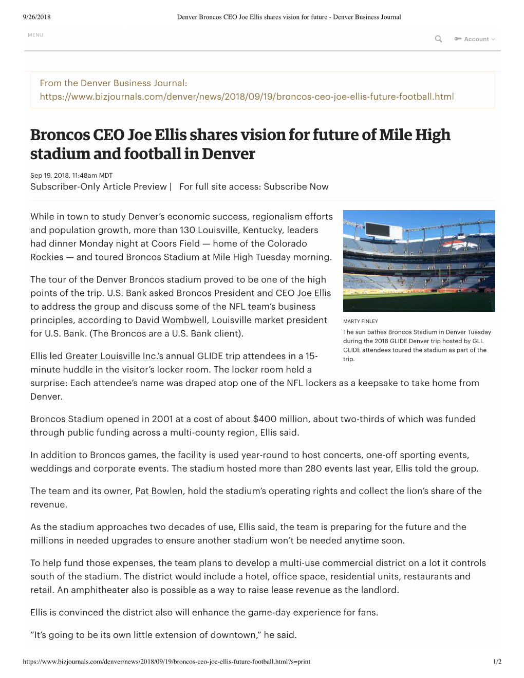 Broncos CEO Joe Ellis Shares Vision for Future of Mile High Stadium and Football in Denver