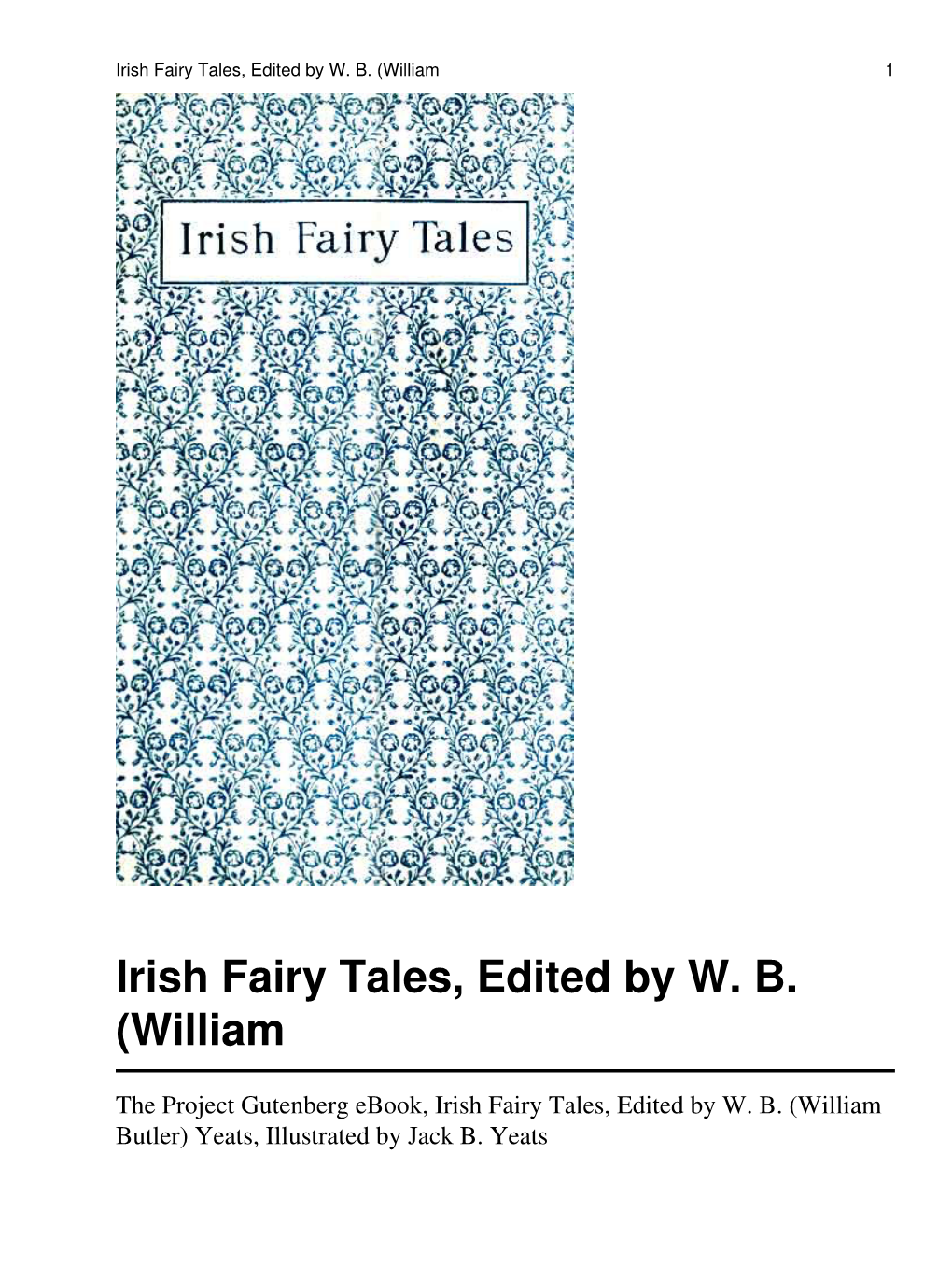 Irish Fairy Tales, Edited by WB (William