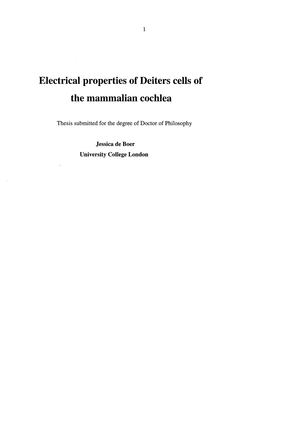 Electrical Properties of Deiters Cells of the Mammalian Cochlea