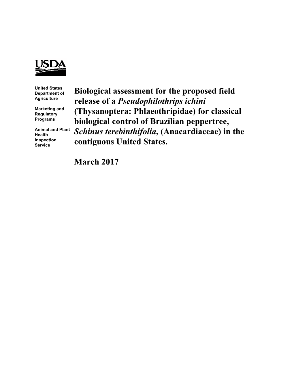 USDA Biological Assessment on Brazilian Pepper P. Ichini