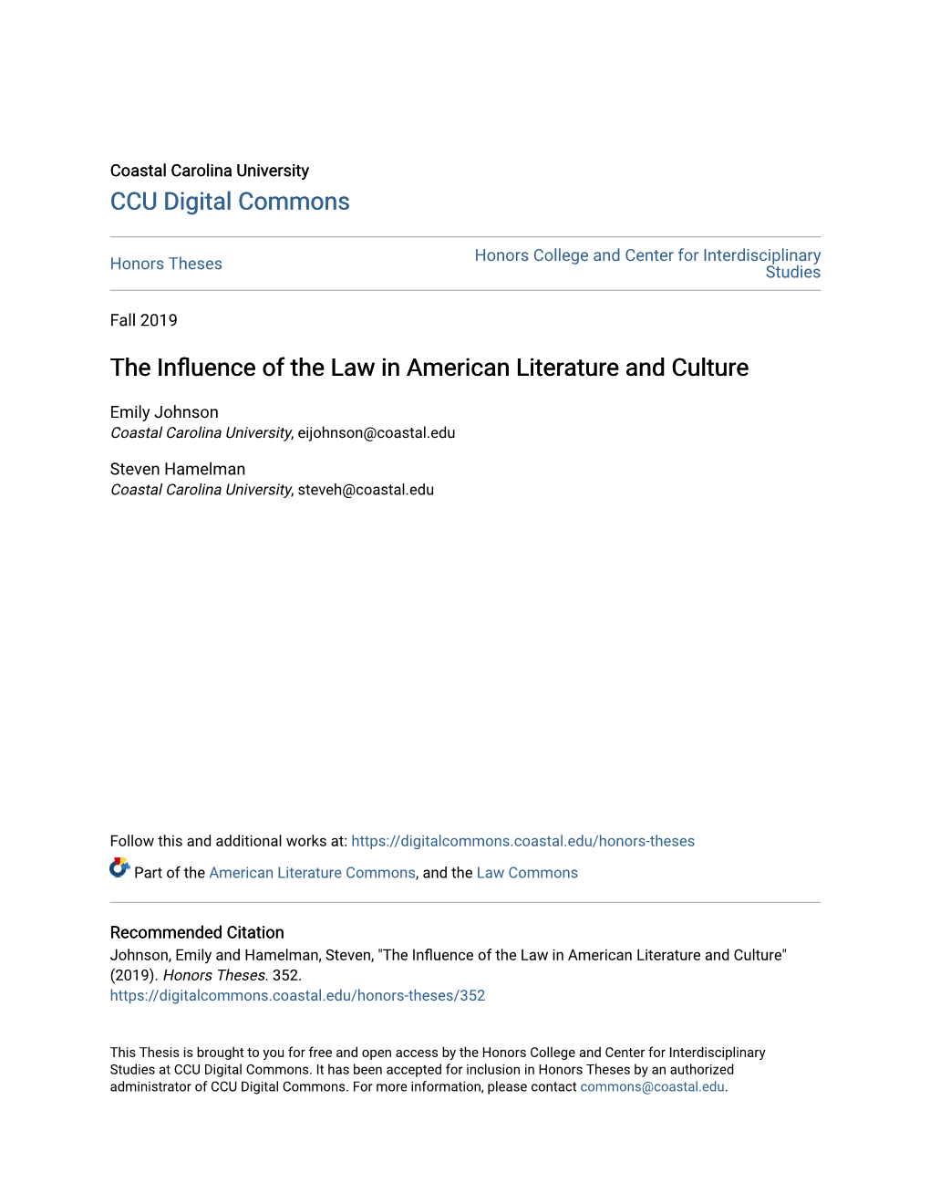 The Influence of the Law in American Literature and Culture