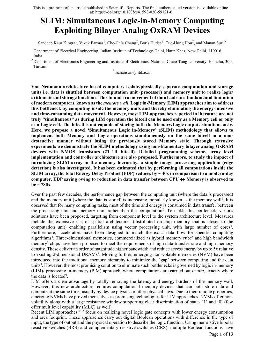 Simultaneous Logic-In-Memory Computing Exploiting Bilayer Analog Oxram Devices