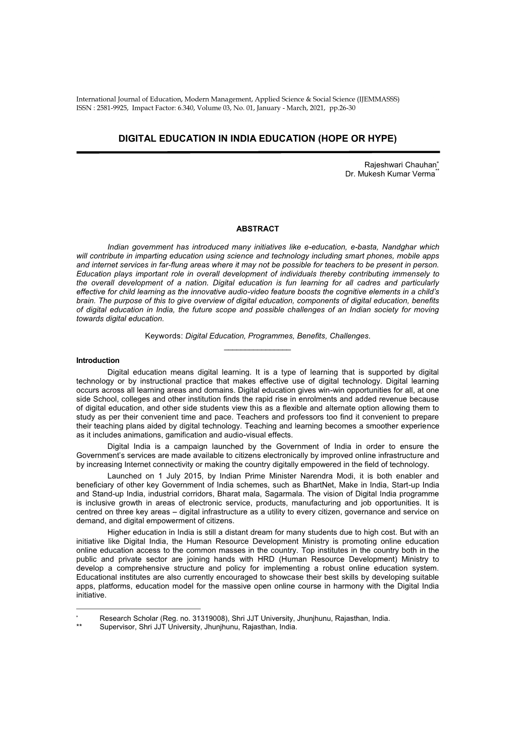 Digital Education in India Education (Hope Or Hype)