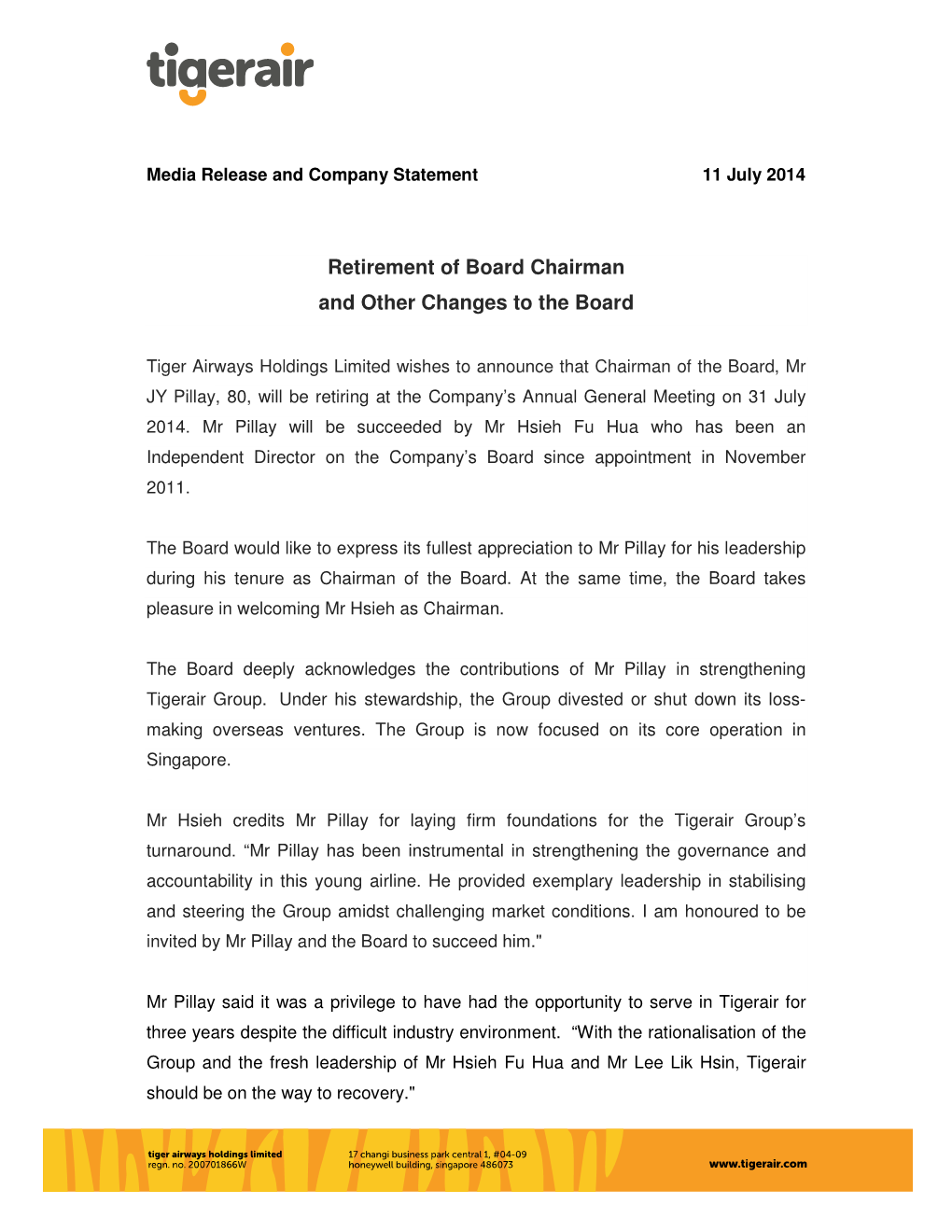 Retirement of Board Chairman and Other Changes to the Board