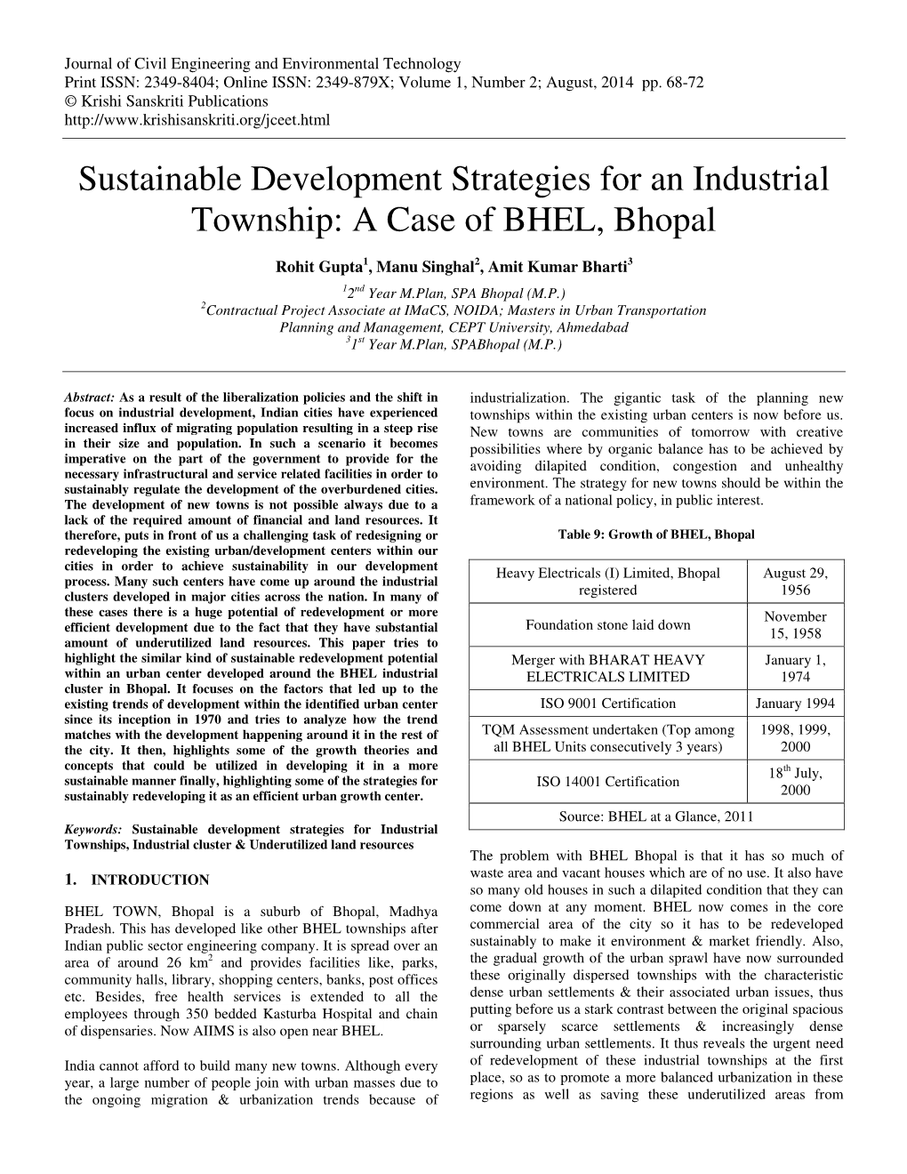 Sustainable Development Strategies for an Industrial Township: a Case of BHEL, Bhopal