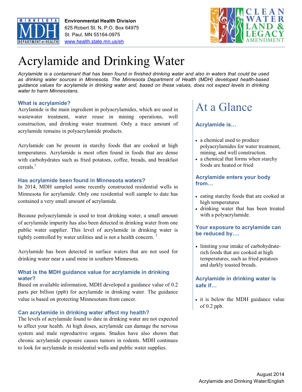 Acrylamide and Drinking Water (PDF)