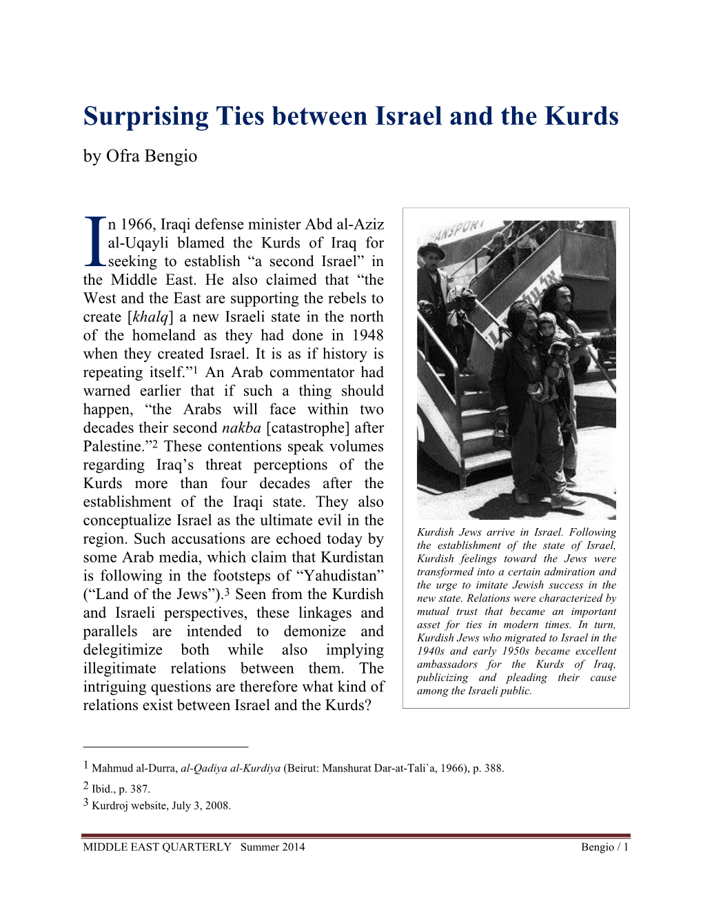 Surprising Ties Between Israel and the Kurds by Ofra Bengio