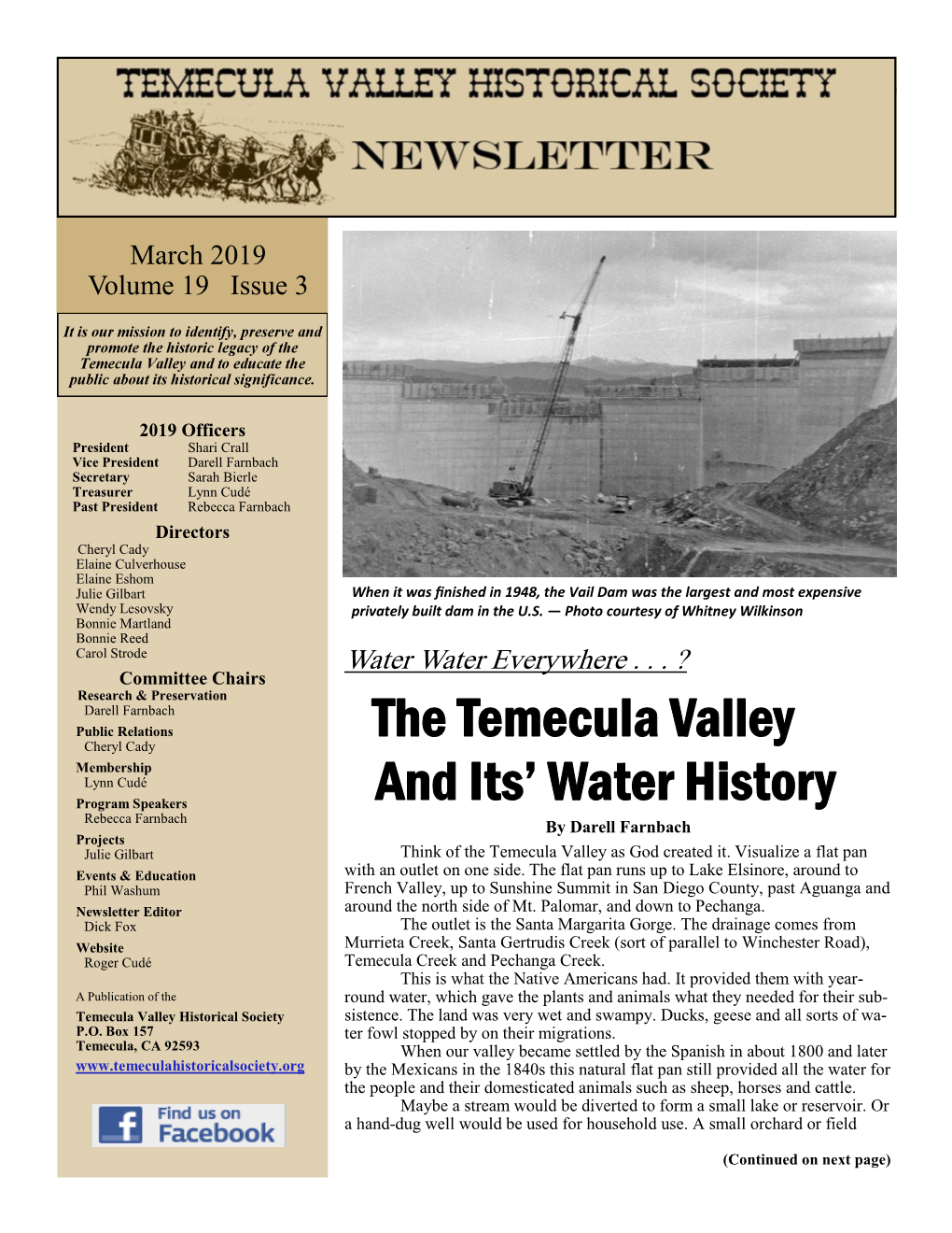The Temecula Valley and Its' Water History