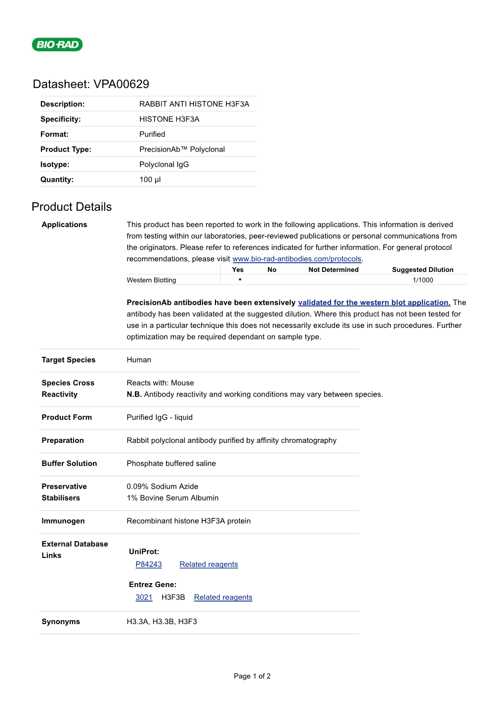 Datasheet: VPA00629 Product Details