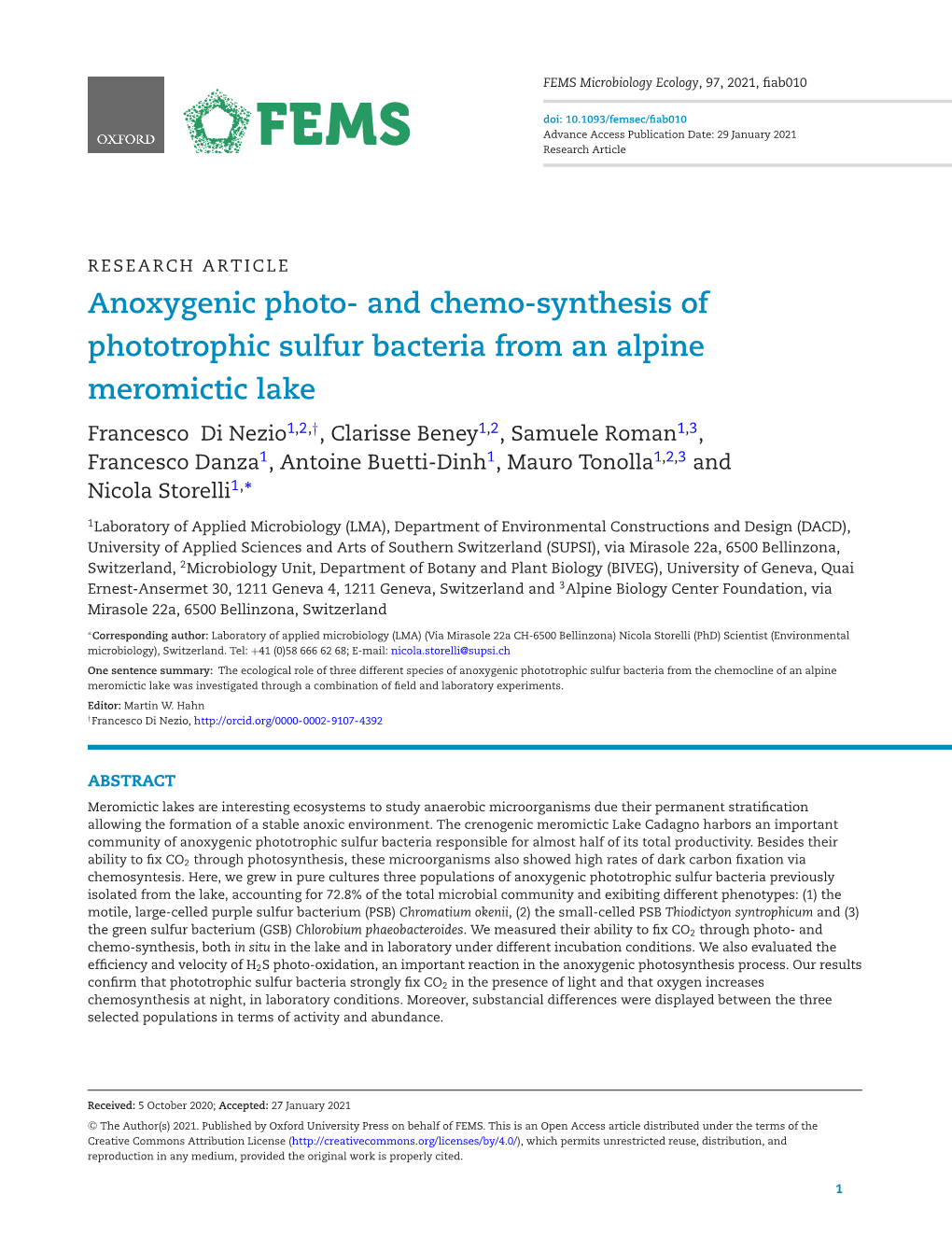 And Chemo-Synthesis of Phototrophic Sulfur Bacteria