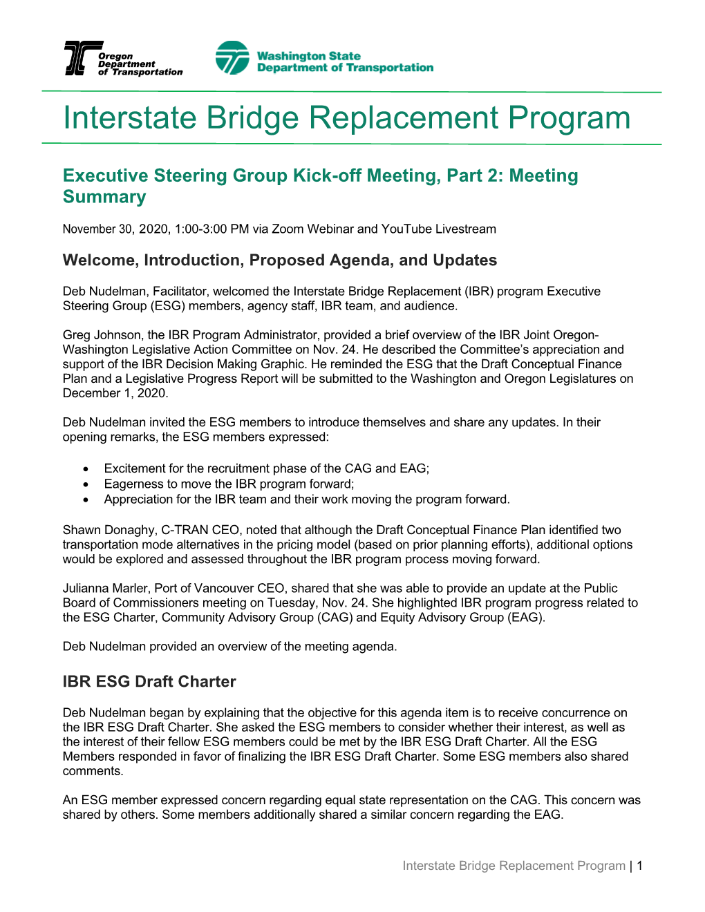 Interstate Bridge Replacement Program Executive