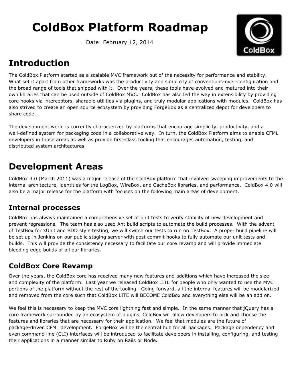 Coldbox Platform Roadmap