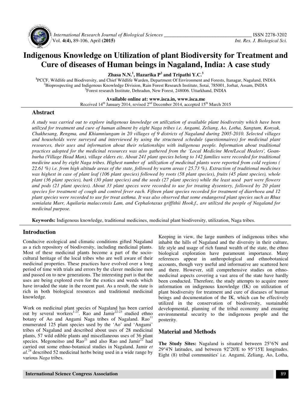 Indigenous Knowledge on Utilization of Plant Biodiversity for Treatment and Cure of Diseases of Human Beings in Nagaland, India: a Case Study