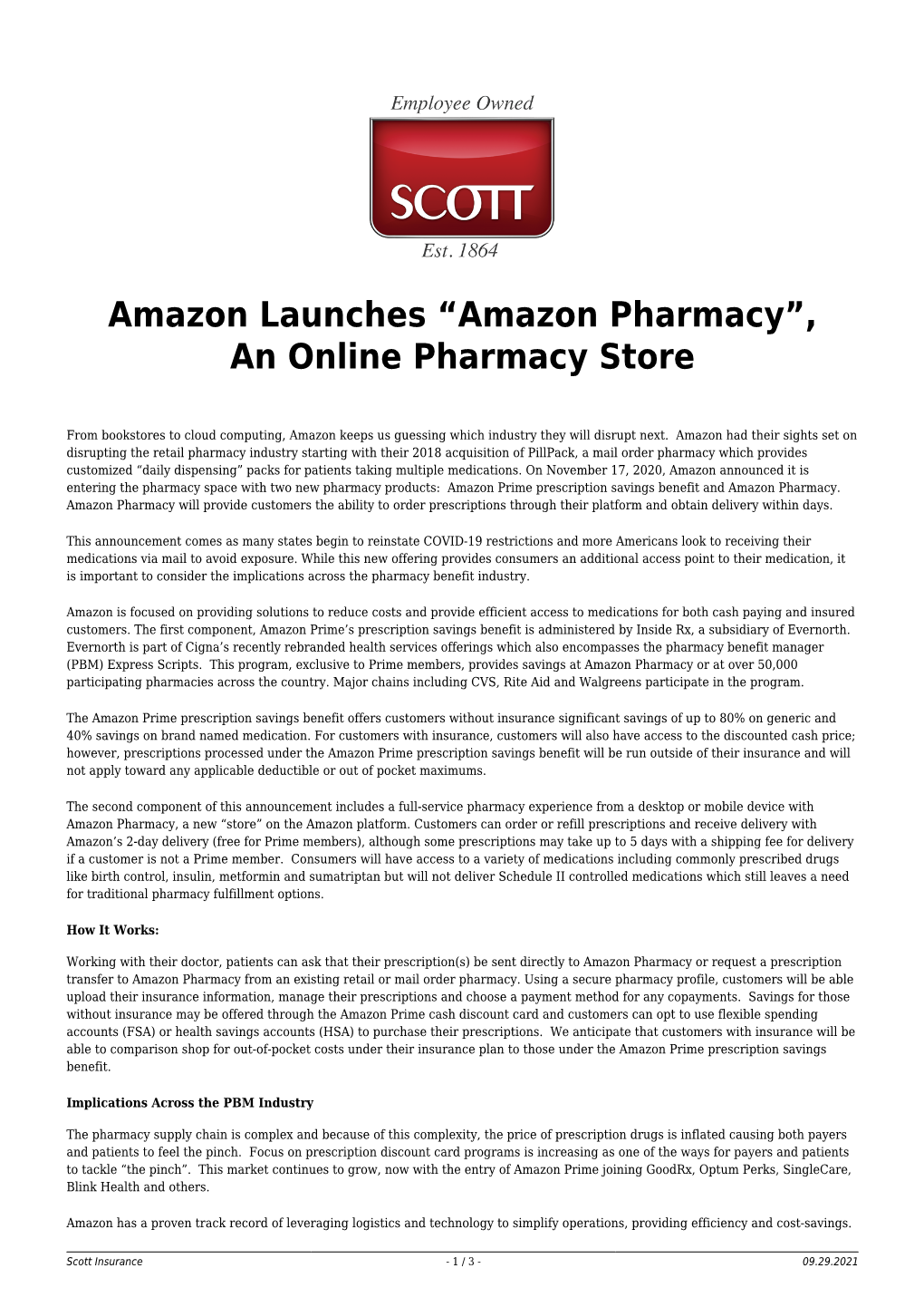 Amazon Pharmacy”, an Online Pharmacy Store