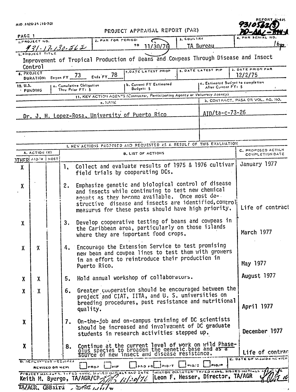 TA Bureau Through Disease and Insect Improvement of Tropical