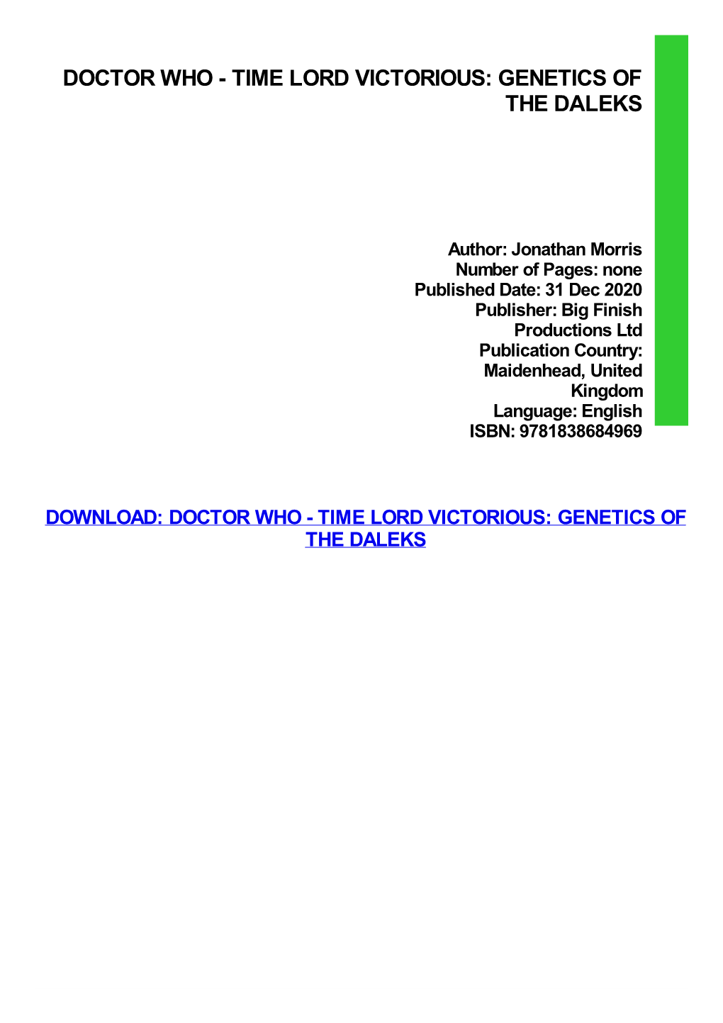 Doctor Who - Time Lord Victorious: Genetics of the Daleks