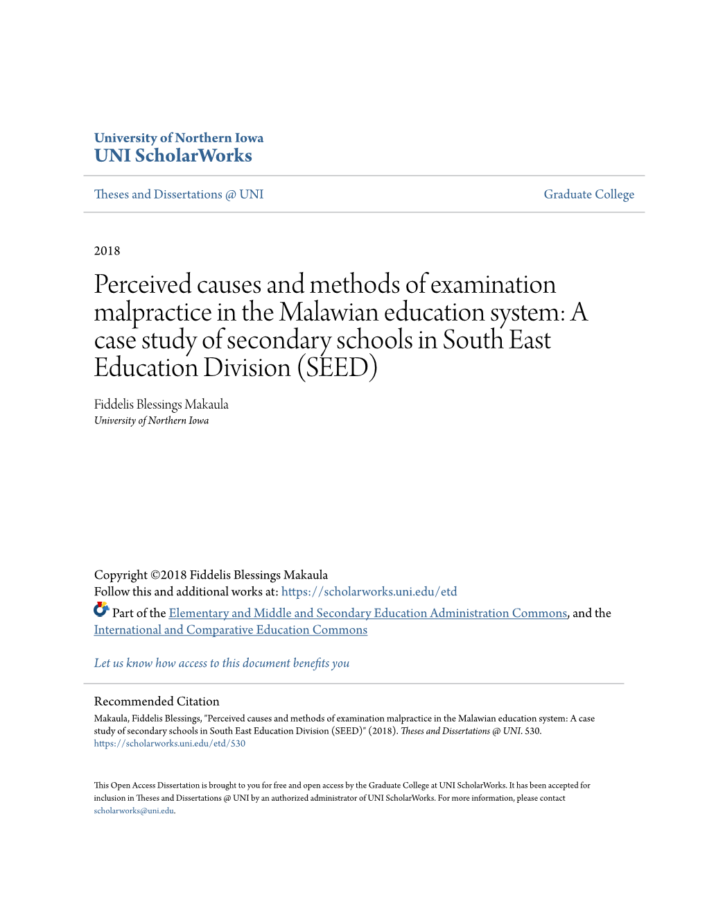 Perceived Causes and Methods of Examination Malpractice in the Malawian Education System: a Case Study of Secondary Schools in S