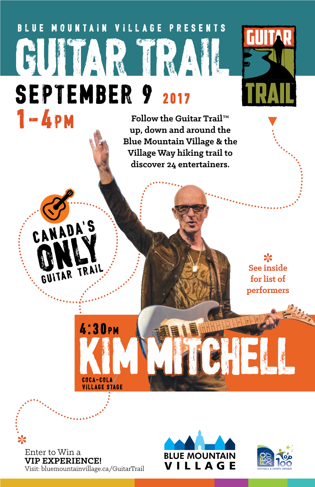 SEPTEMBER 9 2017 1-4Pm Follow the Guitar Trail™ Up, Down and Around the Blue Mountain Village & the Village Way Hiking Trail to Discover 24 Entertainers