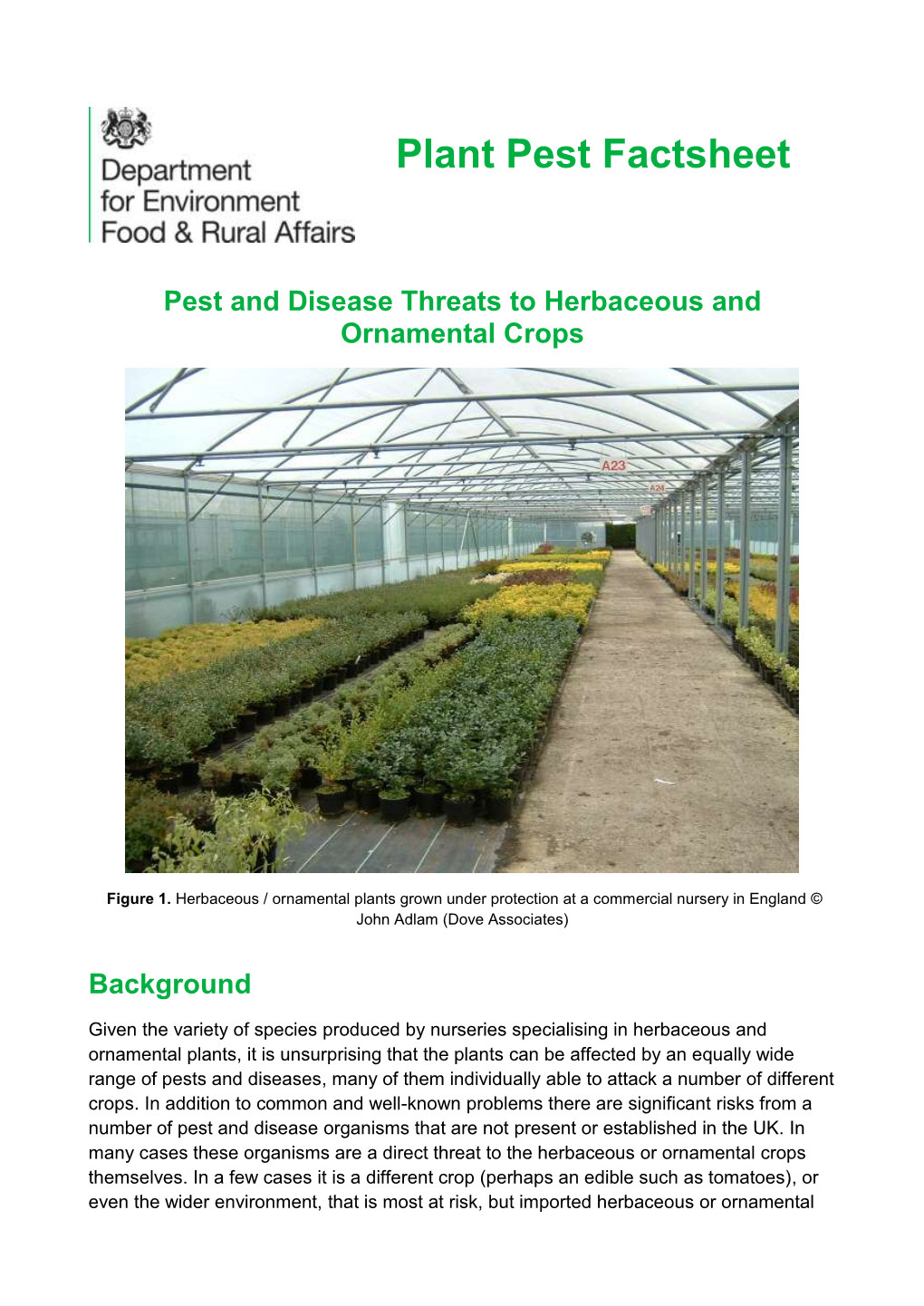 Pest and Disease Threats to Herbaceous and Ornamental Crops