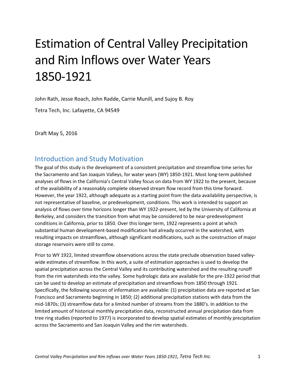 Estimation of Central Valley Precipitation and Rim Inflows Over Water Years 1850-1921