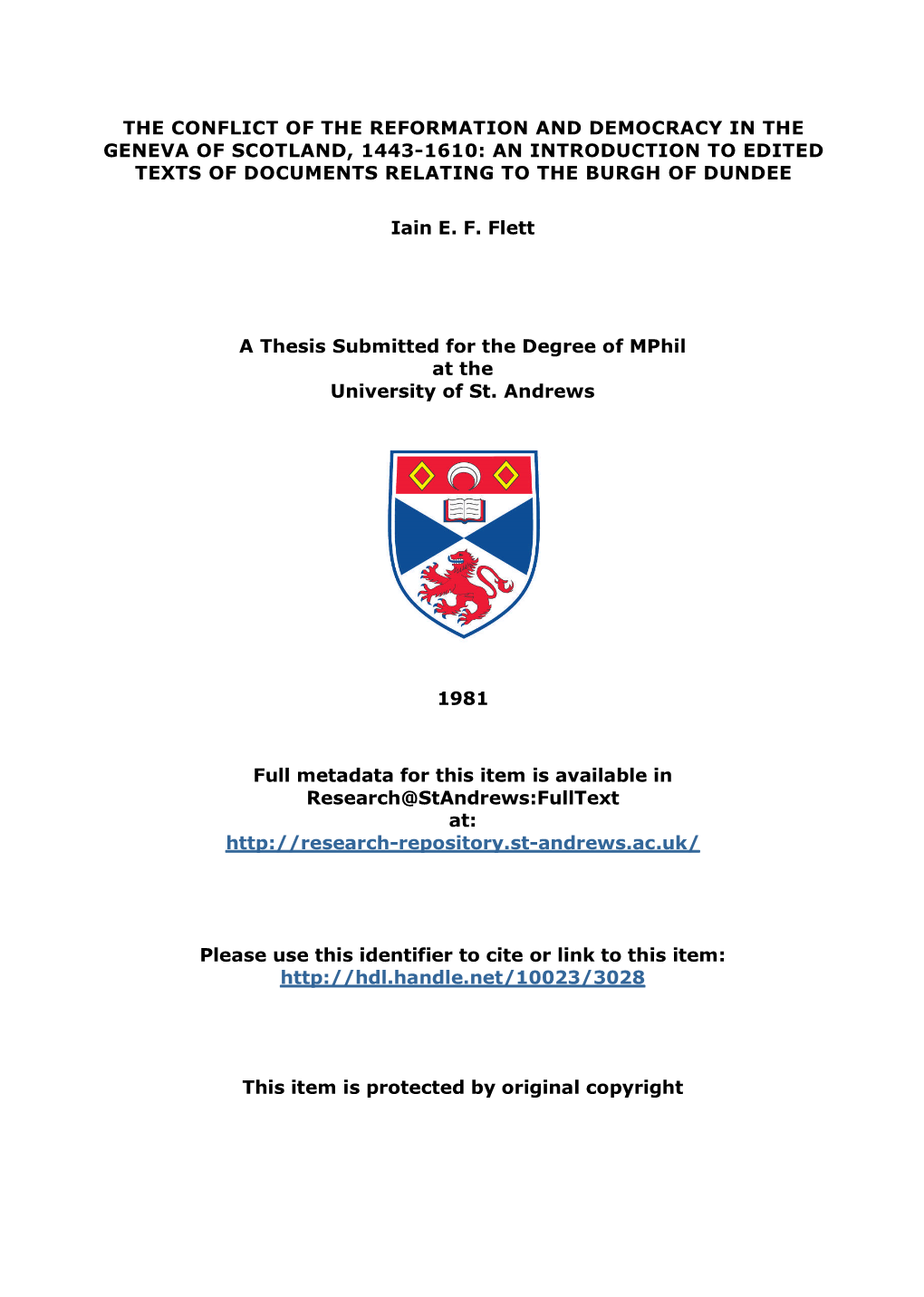 Iain E.F. Flett Mphil Thesis