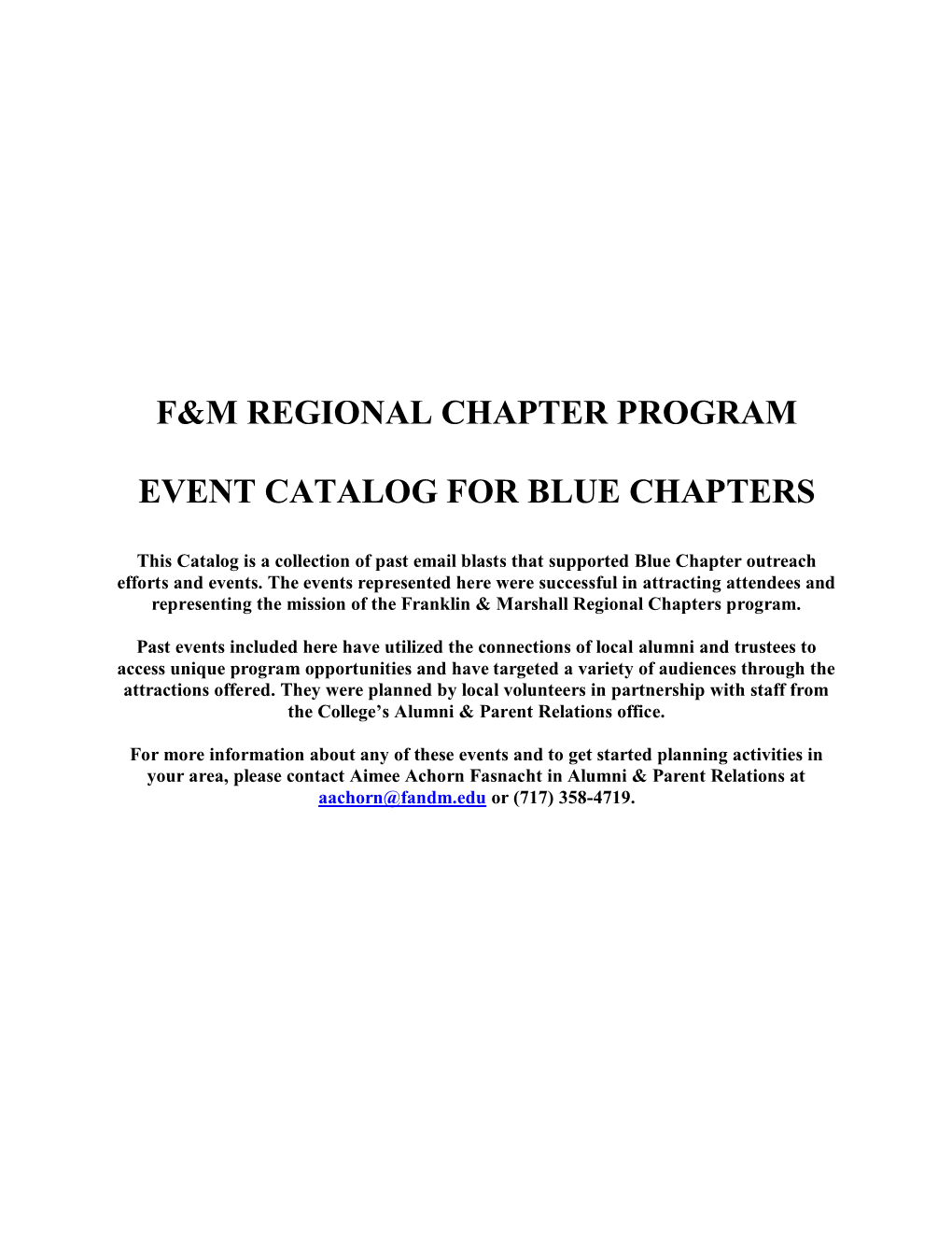 F&M Regional Chapter Program