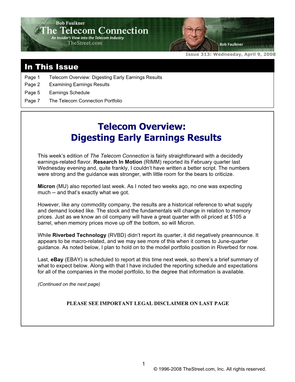 Telecom Overview: Digesting Early Earnings Results Page 2 Examining Earnings Results