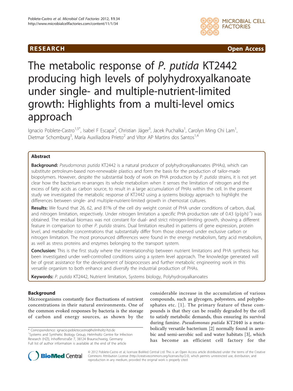 The Metabolic Response of P. Putida KT2442 Producing High Levels Of