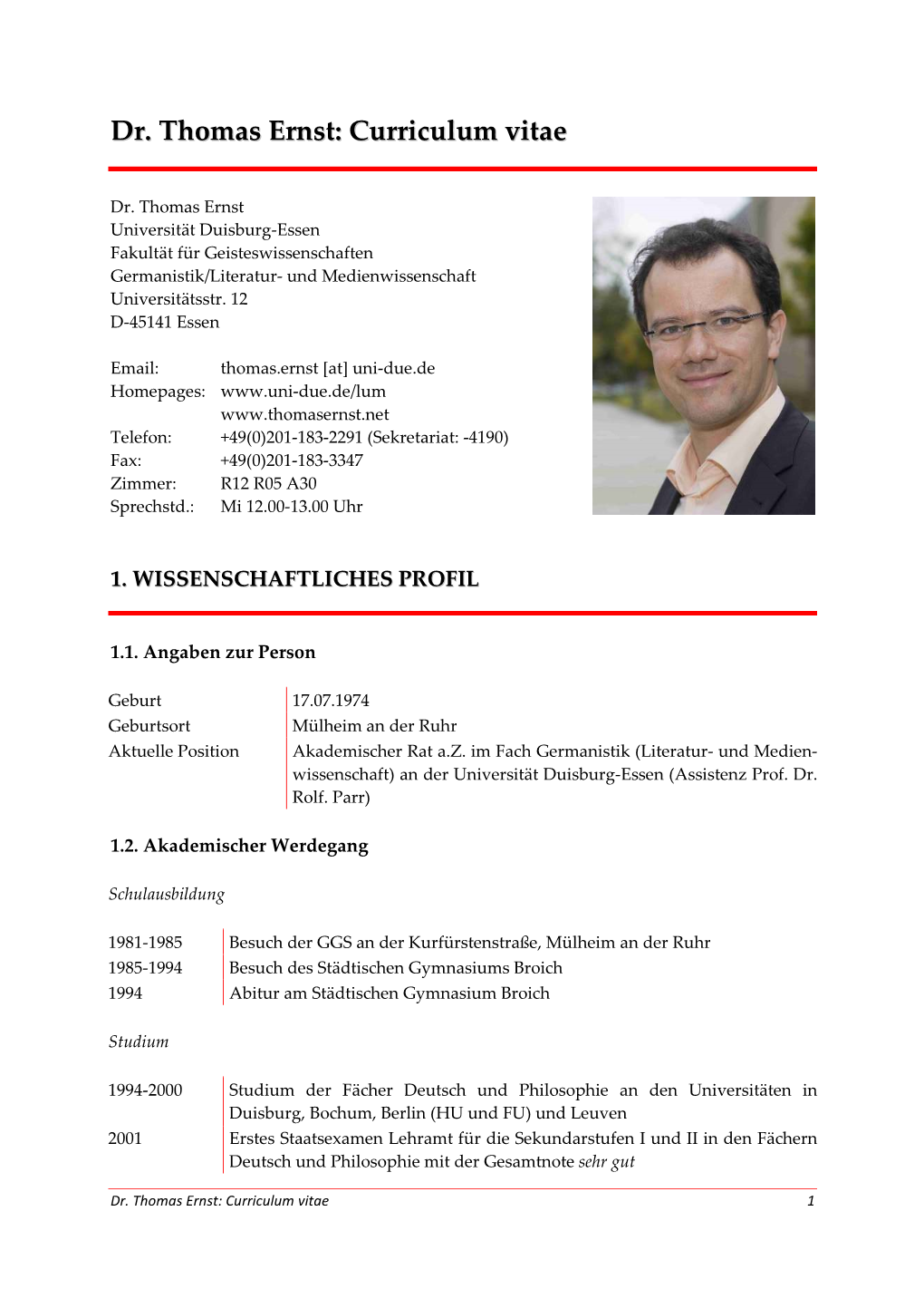 Dr. Thomas Ernst: Curriculum Vitae