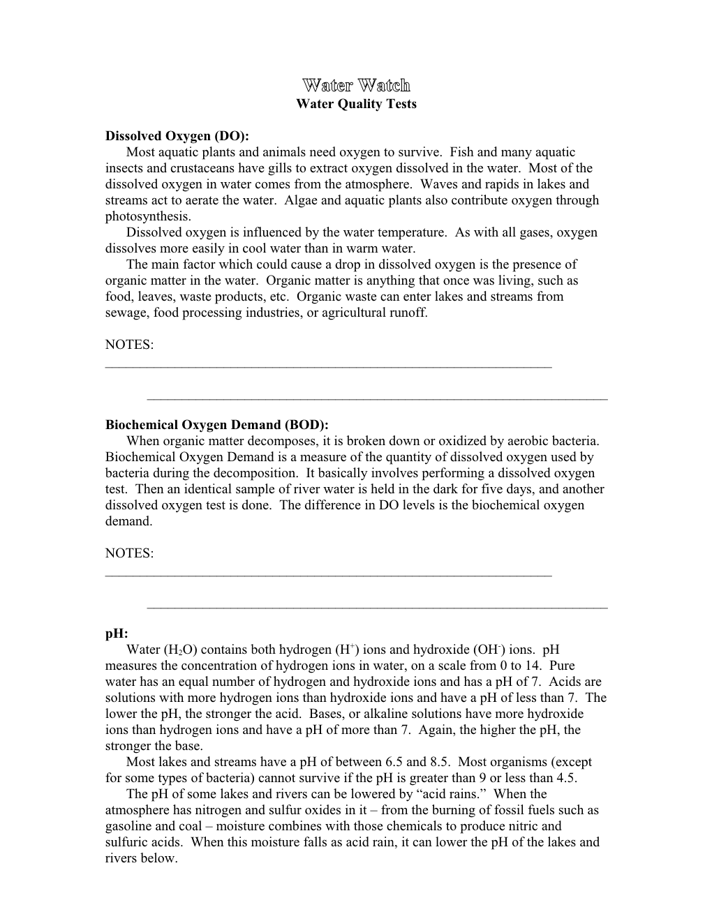 Water Quality Tests