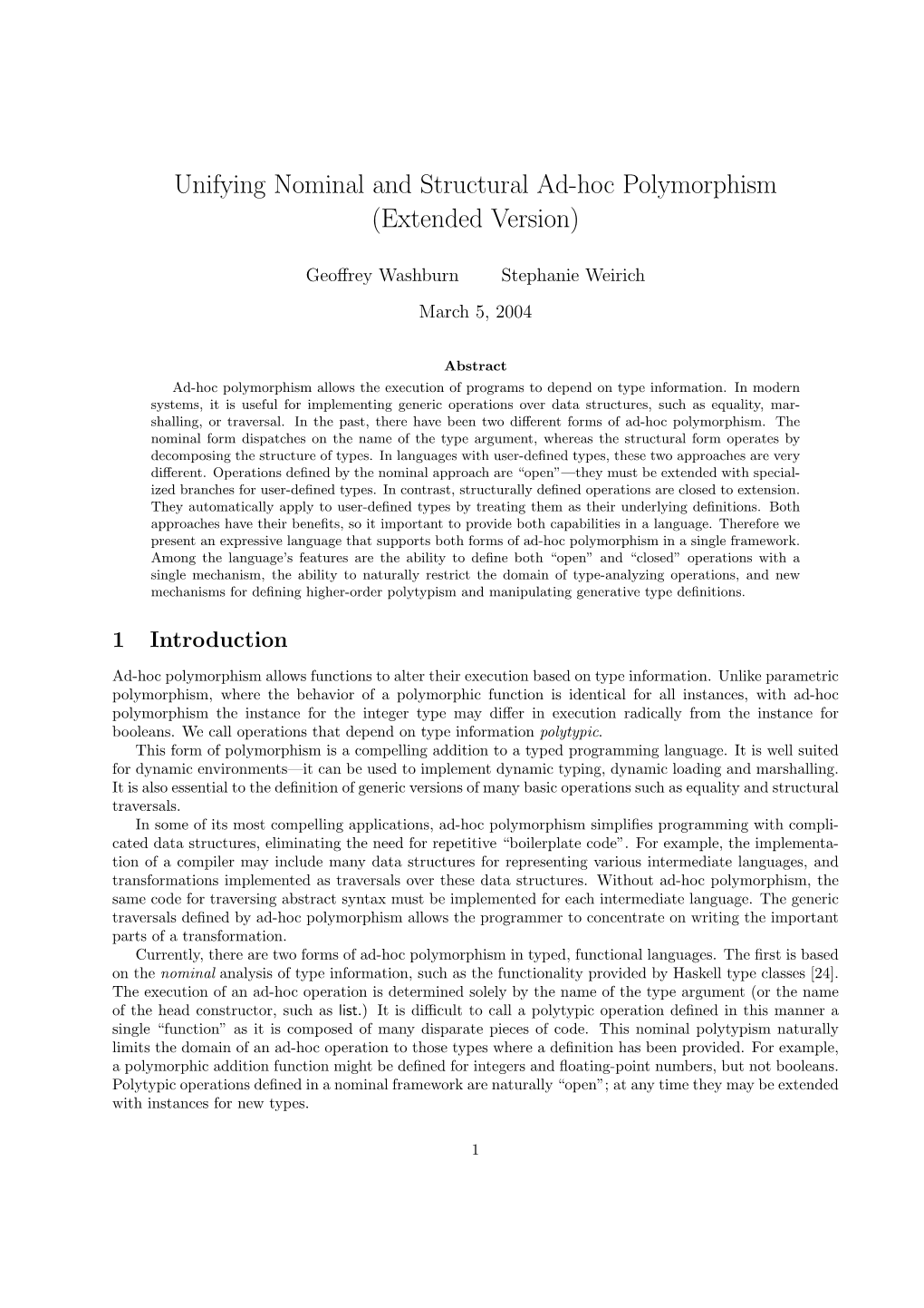 Unifying Nominal and Structural Ad-Hoc Polymorphism (Extended Version)