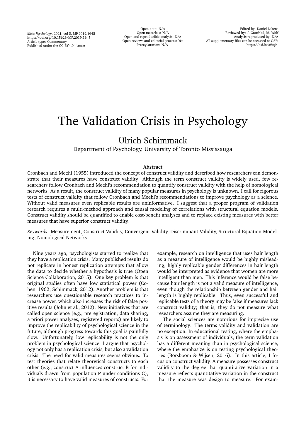 The Validation Crisis in Psychology
