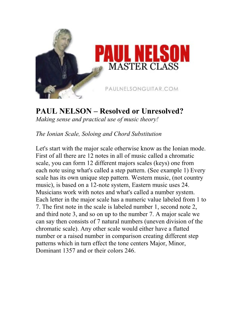 PAUL NELSON Master Class