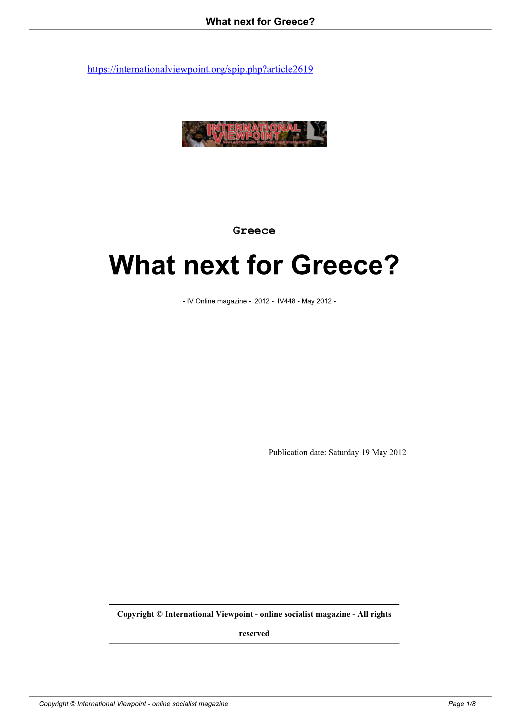 What Next for Greece?