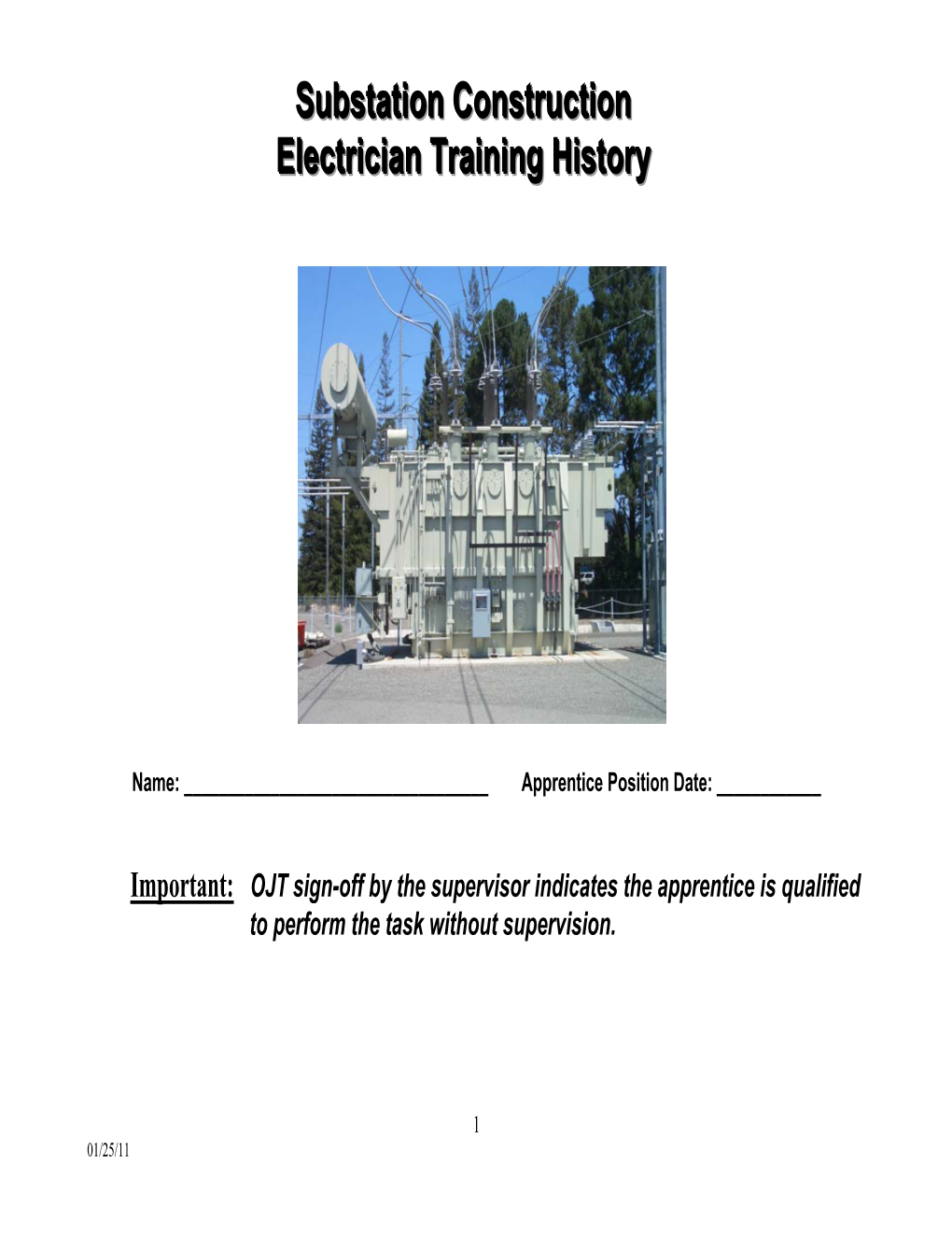 Substation Construction Electrician Training History